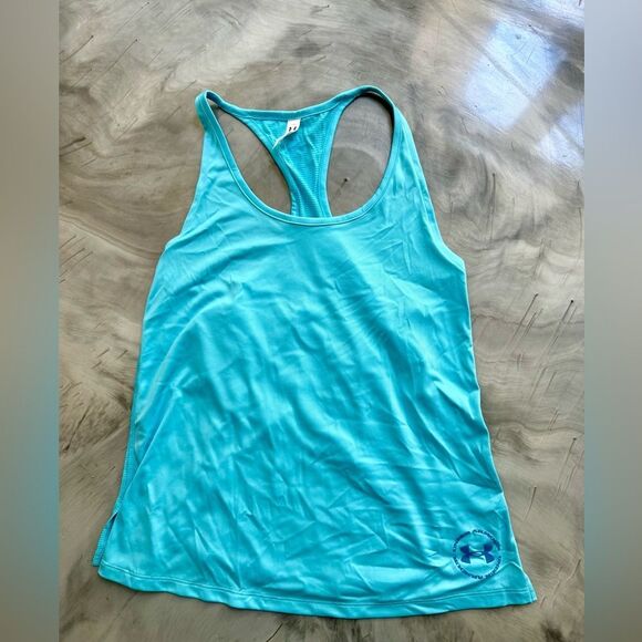 NWT New UNDER ARMOUR Isochill Up the Pace Tank Top Turquoise Aqua Blue Logo M - Picture 1 of 5
